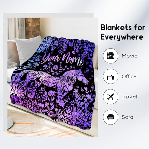 Custom Horse Blanket for Girls - Soft Fuzzy Throw Blanket Gifts - 60x80 Inches Cute Blankets for Bed, Couch & Living Room