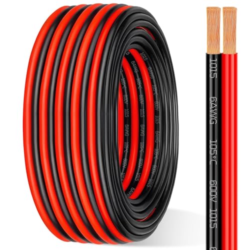 6 Gauge 6/2 AWG Copper Wire, 10FT 2-Conductor Oxygen-Free Battery Cable for Solar, Car Audio, RV and Automotive