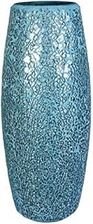 Lucenté Crackle Glass Mosaic Vase with Blue & Silver Finish - Single Vase - 30cm (H) x 12cm (Dia)