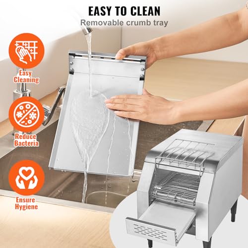Image of VEVOR Commercial Conveyor Toaster, 150 Slices /Hour Conveyor Belt Toaster, Heavy Duty Stainless Steel Commercial Toaster Oven, Electric Restaurant Commercial Toaster for Toast Bun, Bagel, Bread