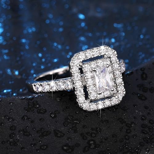 White Gold Plated White Cubic Zirconia Hollow Rectangle Engagement Rings Wedding Bridal Band Promise Rings Evening Parties Anniversary Valentine's Day Gifts Eternity Bands for Women3