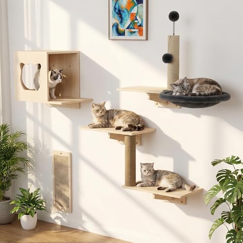 Mueble de pared para gatos multi-nivel de madera 6 piezas miniatura 1