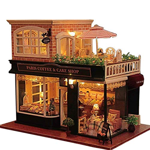 Kisoy Romantic and Cute Dollhouse Miniature DIY House Kit Creative Room Perfect DIY Gift for Friends,Lovers and Families(France Cafe Tour)