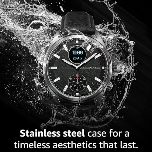 Image of pininfarina Hybrid Sintesi Smart Watch, Heart Rate Monitoring, Fitness Tracker, Genuine Leather Strap, Sleep Monitoring, GPS Tracker, 30-Day Battery Life, Android & iOS Compatible