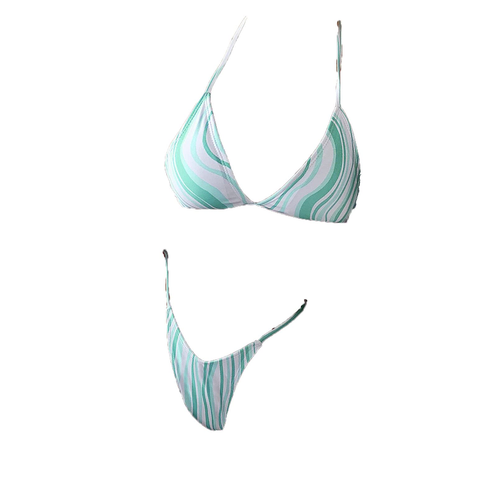 Womens Swimsuit Halter Ribbed Triangle Tie Side Two Piece Swimsuits Tie Dye String Bathing Suit Bikini Set