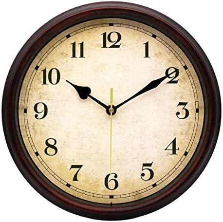 Filly Wink Retro Wall Clock Non Ticking 10 inch Farmhouse Style Classic Silent Quartz Battery Operated Clocks Decorative Home Living Room Bedroom Office School(Vintage Rust)