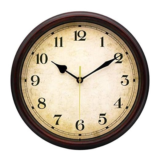 Retro Wall Clock Non Ticking 10 inch Farmhouse Style Classic Silent Quartz Battery Operated Clocks Decorative Home Living Room Bedroom Office School(Vintage Rust)