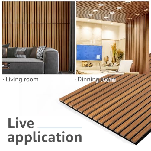 Image of Art3d 4-Pack Fluted Acoustic Wood Slat Wall Panel, 47.2 x 23.6 Inch, Teak