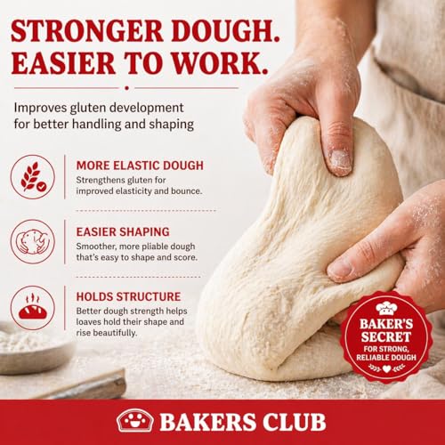 Image of Bakers Club Artisan Diastatic Malt Powder 10oz - Enhance Flavor, Crust, Rise, Texture - Baking Bread, Pizza Crust, Pretzels, Desserts, Muffins, Bagels, Sourdough, Milkshakes - Made in USA, Malted Barley Flour 10oz