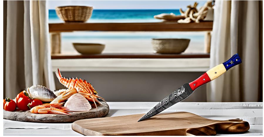 Novahaven Vielseitiges 23 cm Küchen- und Outdoormesser – Damaststahlklinge, Perfekt für Fischreinigung, Fleisch- und Gemüseschneiden sowie Outdoor-Aktivitäten by (Multi colour)