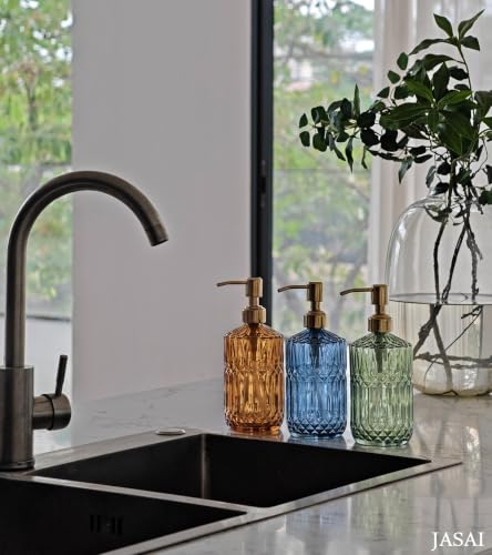 Image of JASAI 18Oz Amber Glass Soap Dispenser with Gold RustProof Pump for Bathroom