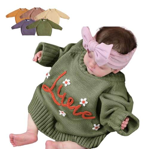 Custom Embroidered Baby Sweater Hand-Knit Personalized Birthday Jumper for Toddlers Unique Gift for Newborn Boys and Girls