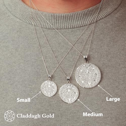 Image of Claddagh Gold .925 Serling Silver Round Aztec Mayan Calendar Charm Pendant Necklace - Choice of Size