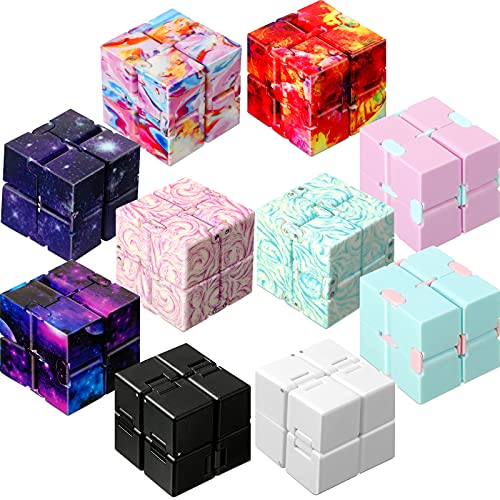 Kasyat 10 Pieces Infinity Cube Fidget Toy Fidget Cube Infinity Fidget Blocks Anxiety Fidget Toys for Boys Girls Teens Adults Anxiety Relief