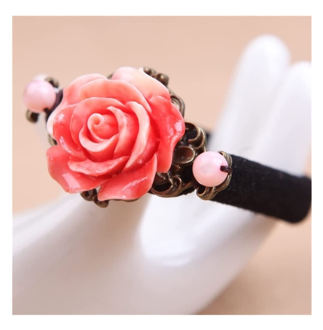 Gumka Do Włosów Panie Eleganckie Róże Dziewczyna Vintage Scrunchy Fryzura Wystrój Kucyk Wzór Pierścień Liny Ozdoba Włosóws
