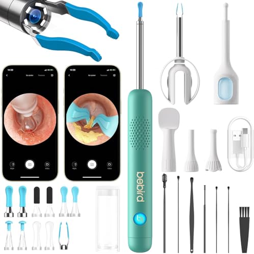 Image of BEBIRD R1 Ultra Ear Wax Removal, Ear Cleaner with Camera Ear Scope, Wax Remove Ear Pick with Ear Otoscope Tweezers, Visual Dropper Cleaning Kit, Ear /Nose /Throat Examination Tool for Family, Green