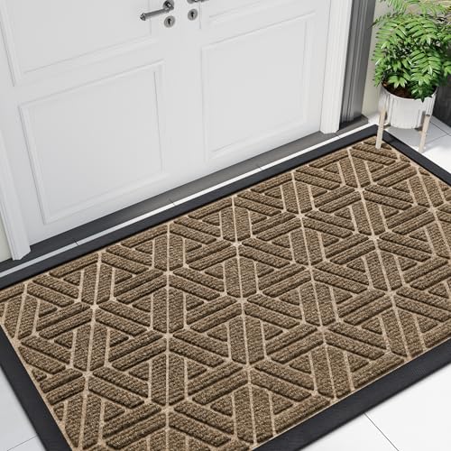 Smiry Front Door Mat Outside Entrance, Heavy Duty Natural Rubber Doormat, Trap Dirt and Moisture Easy Clean Low Profile Patio Porch Welcome Floor Mats for Entry, 47x23 Inch, Brown