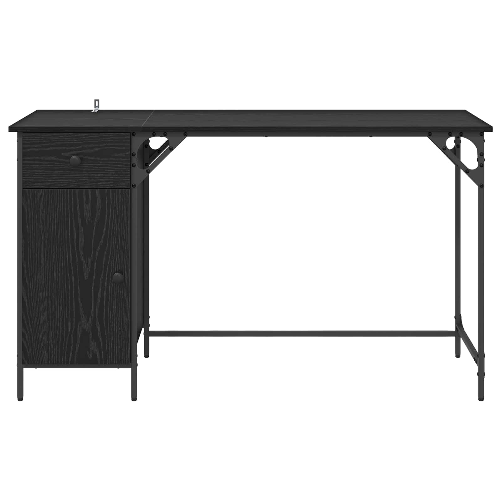 Scrivania per computer nera effetto rovere, in legno, 131 x 48 x 75 cm, con cassetto e molto spazio, per casa, ufficio, studio e postazione di lavoro per giochi