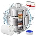 Chrome 15 Stage Shower Head Filter for Hard Water - High Output, Reduces Chlorine, Soothes Dry Skin & Itchy Scalp - Includes 3 Replaceable Filter Cartridges