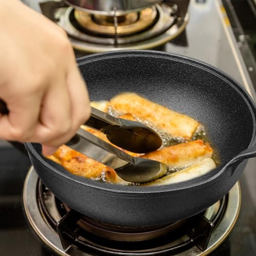 Layhit-2-Sets-Cast-Iron-Wok-with-Loop-Handle-98-Inch-Mini-Wok-Nonstick-Coated-Flat-Bottom-Wok-Stir-Fry-Pans-Pre-Seasoned-No-Chemical-Grilling-Wok-Suitable-for-Induction-Electric-Gas-All-Stoves-Black