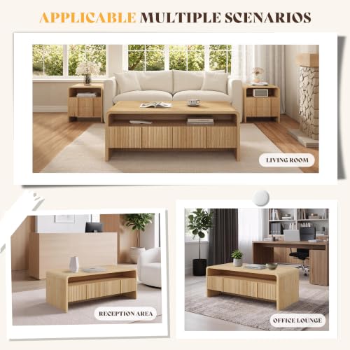 Image of AMERLIFE Fluted Coffee Table with Storage & Rounded Edges