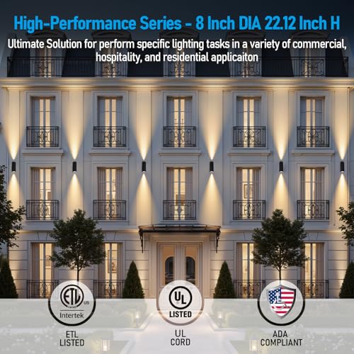 LEONLITE Modern Outdoor Cylinder Wall Lights 22", Up and Down Porch Patio Lights, Matte Black Waterproof Wall Sconce, Aluminum, E26 Base, Exterior Light Fixture Wall Mount, ETL, Pack of 2 by LEONLITE - Used condition - US$202.46