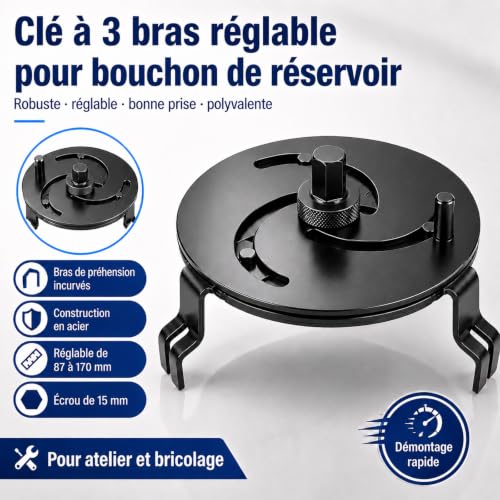 Lomhyve Clé Universelle Réglable pour Bouchon de Réservoir de Carburant | Outil à 3 Mâchoires 87-170mm pour Démontage Pompe à Carburant et Jauge Carburant - Outillage Mécanique Auto – vue 2