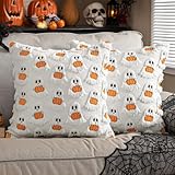Pipihome Halloween Kissen, 2 Stück Halloween Bettwäsche, 45x45 cm Kissenbezüge Geist, Ghosts Kissen Cover, Herbst Deko Sofa Wohnzimmer Pillow, Boo Basket Geschenk für Party