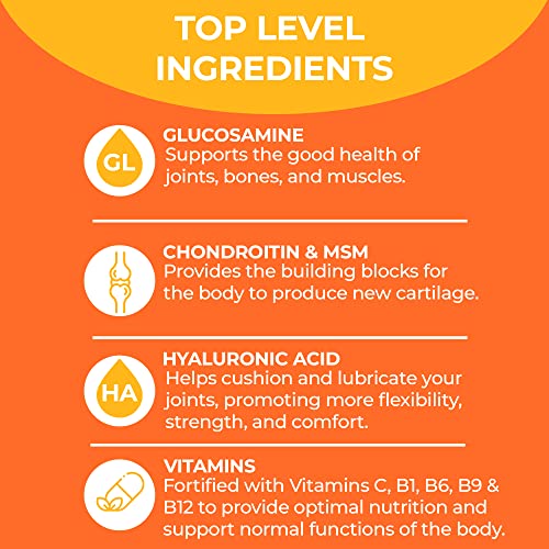 Biotoplevel Best Combination (Bundle) For The Good Health Of Joints, Bones, Muscles, Hair, Skin And Nails - Glucosamine, Chondroitin, Collagen, Biotin, Hyaluronic Acid, Msm And Vitamin C #TOP4