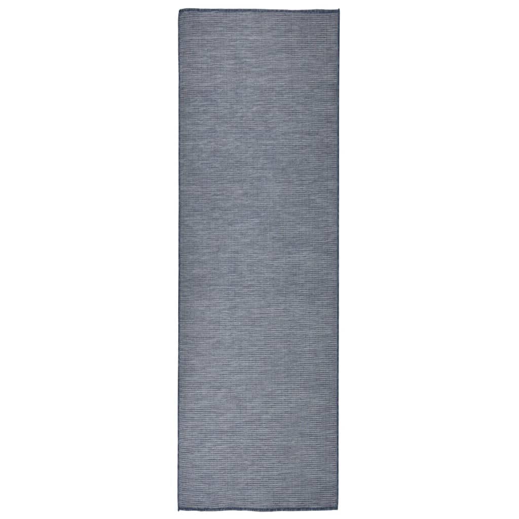 Tappeto per esterni, 80 x 250 cm, blu, resistente a tessitura piatta in polipropilene, per terrazze, balconi, giardini, robusto tappeto per interni ed esterni