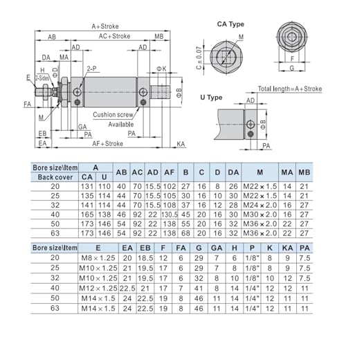 Mini cylindre MBL 32mm vérin pneumatique aluminium course 350mm pour outillage - 6