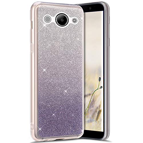 Robinsoni Case Compatible with Huawei Y3 2017 Case Sparkle Bling Case Glossy Gel Soft TPU Silicone Case Cover Transparent Case Flexible Ultra Slim Shockproof Bumper Back Cover Case,Blue & Grey