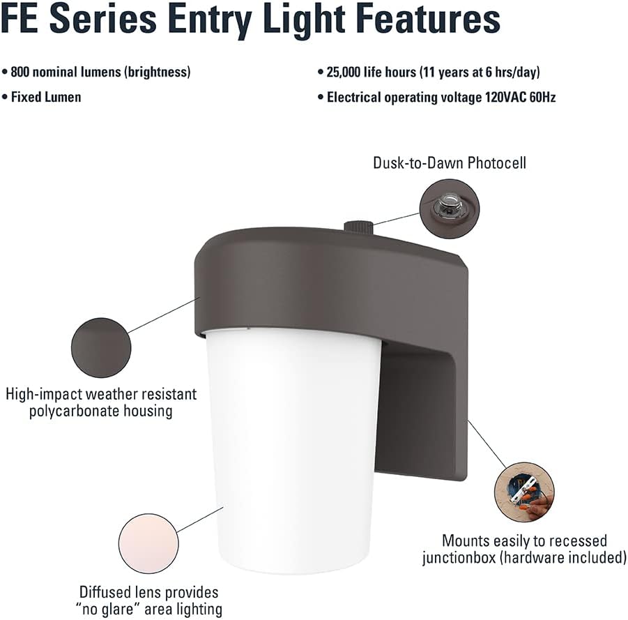 HALO FE 1-Light Bronze LED Outdoor Lantern Sconce with Dusk to Dawn