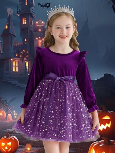 Patgoal Toddler Girls Tutu Dresses Velvet Tulle Dress with Sequin Long Sleeve Holiday Party Fall Winter Dress 2-7Y2