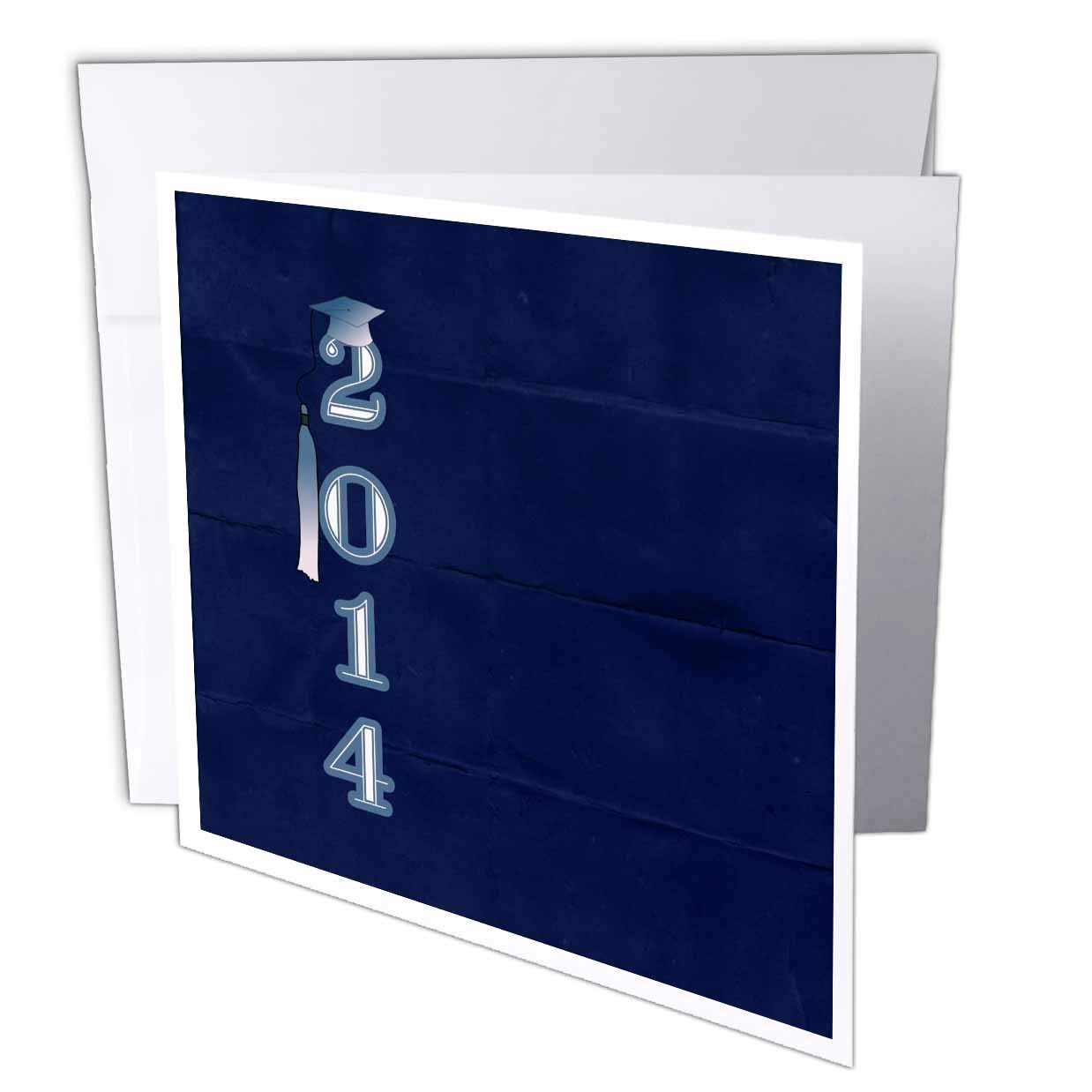 3dRose Beverly Turner Graduation Design - 2014 with Cap and Tassel, Royal Blue - 12 Greeting Cards with envelopes (gc_179318_2)