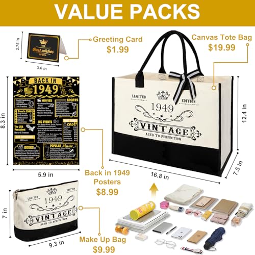 Image of 77th Birthday Gift for Women-Vintage 1949 Canvas Tote Bag,Makeup Bag,Poster
