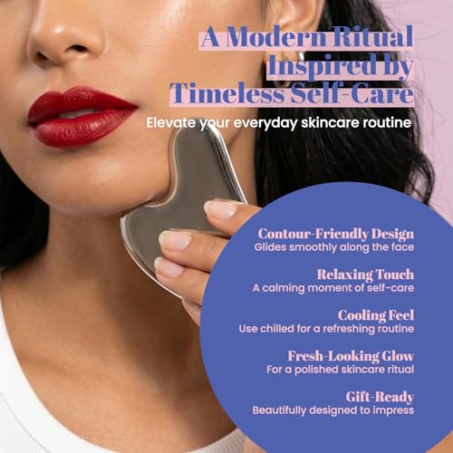 Image of ROSELYNBOUTIQUE Stainless Steel Gua Sha Facial Massager Tool - Cooling Metal Face Sculpting Tool for Daily Skincare Routine, Durable & Easy to Clean