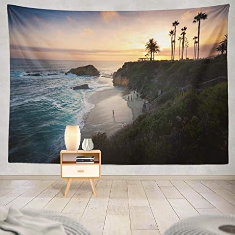 California Beach Tapestry,Surf Tapestry,Sunset Tapestry,Wall Hanging Sunset Beach Orange Landscape People Sunset Wall Tapestry for Bedroom Living Room Tablecloth Dorm 60X80 Inches Cover