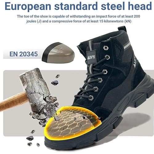 Men’s Steel Toe Work Boots, Suede Leather Lightweight Safety Shoes, Slip Resistant Rubber Sole for Construction & Warehouse4