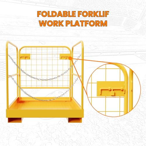 KUAFU Heavy Duty Steel Forklift Safety Cage - 36x36 Foldable Work Platform, 1200 LBS Load Capacity