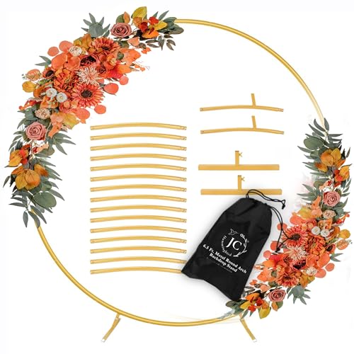 7.2 Ft Round Balloon Arch Stand Gold Backdrop Frame for Wedding, Birthday, Baby Shower, Graduation, Party Decoration-Heavy Duty Steel with Carry Bag-JC HUMMINGBIRD