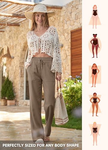 Image of Willit Women Linen Pants Wide Leg Casual Palazzo Pants Cotton Linen Lounge Beach Summer Pants with Pockets 29 inch /31 inch / 33 inch