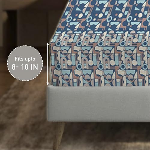 Image of MYTRIDENT Soft Comfort Bedsheet for Double Bed King Size | 182 cm x 198 cm + 30 cm | 200 TC, Sateen Weave, 100% Cotton, Elastic fittedsheet with 2 Pillow Covers and Breathable - Deco Dusk