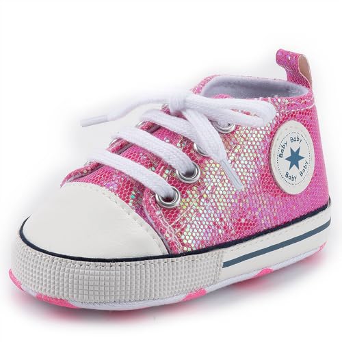 Image of Unisex Baby Girls Boys Canvas High-top Shoes, Newborn Infant Anti-Slip Soft Sole Frist Walking Breathable Sneakers