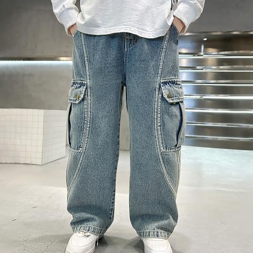 Boys Baggy Jeans Casual Elastic Waist Wide Leg Y2k Denim Pants Streetwear Vintage Ripped Cargo Trousers Loose Sweatpant 1-15T3