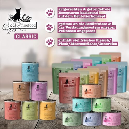 catz finefood Classic Collection Katzenfutter nass Mix-Paket - Gourmet Nassfutter für Ihre Katze ohne Zucker & Getreide, glutenfrei - mit hohem Fleischanteil, Made in Germany (6 x 800g Dosen)