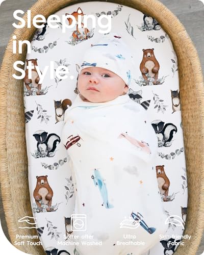 Image of Bassinet Sheets for Baby Boy Girl, TotBasic Buttery Soft Universal Bassinet Fitted Sheet, Compatible with Halo, Mika Micky, Baby Delight, Dream On Me, Maxi COSI and More Bassinet Mattress(Bear&Deer)