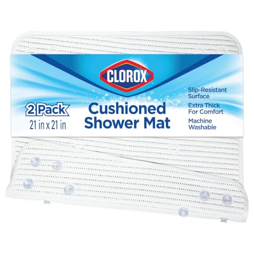 Clorox Cushioned Shower Mat, 21 Inches x 21 Inches, White, 2 Pack - image 1