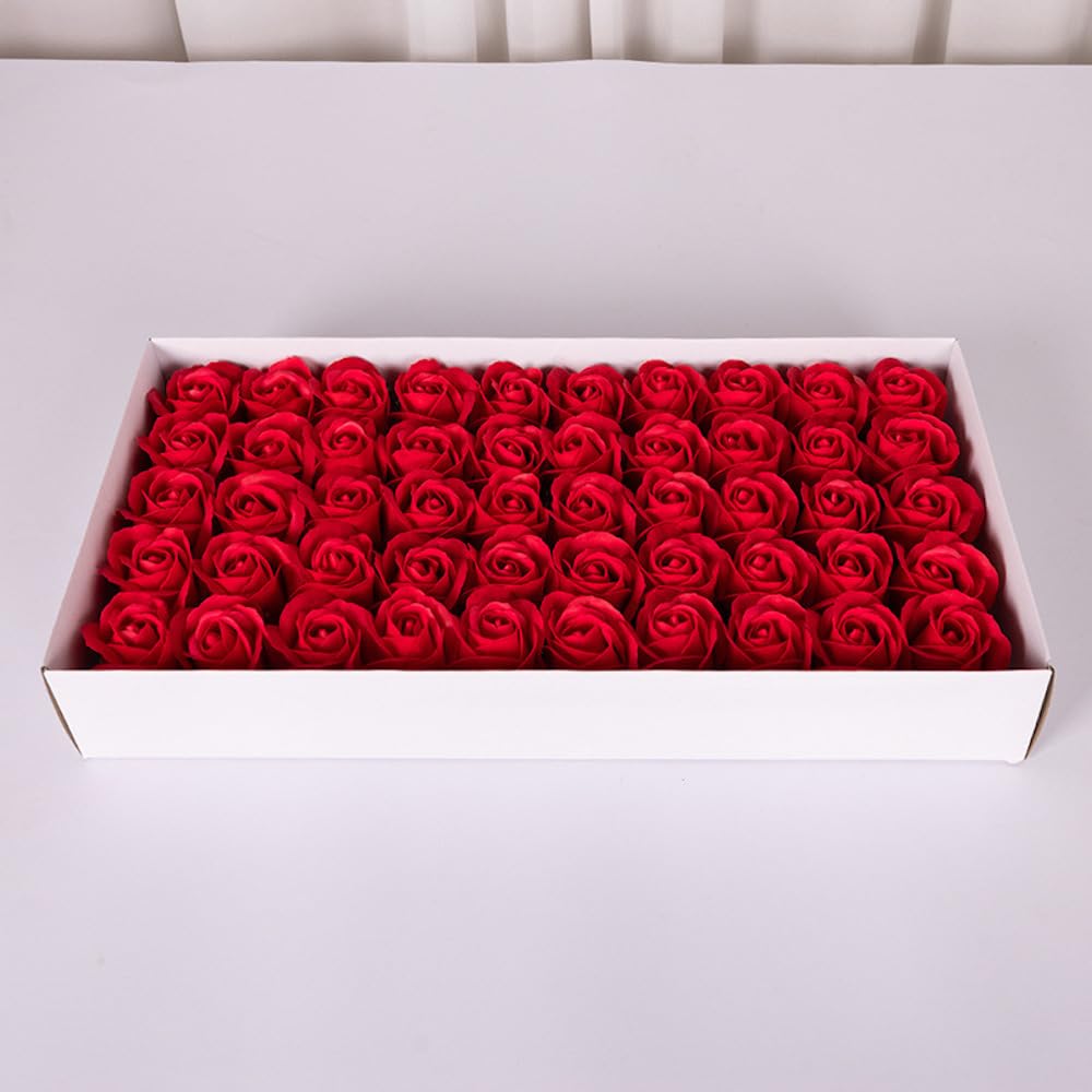 50 Stück Seifen Rosenblüten, Rose Soap Blumen in GeschenkBox, Künstliche Rosen Duftseifen, Rosenkopf Rosenblüten, Seife Rose Blume Geschenk für Jahrestag Geburtstag Hochzeit Valentinstag,Rot