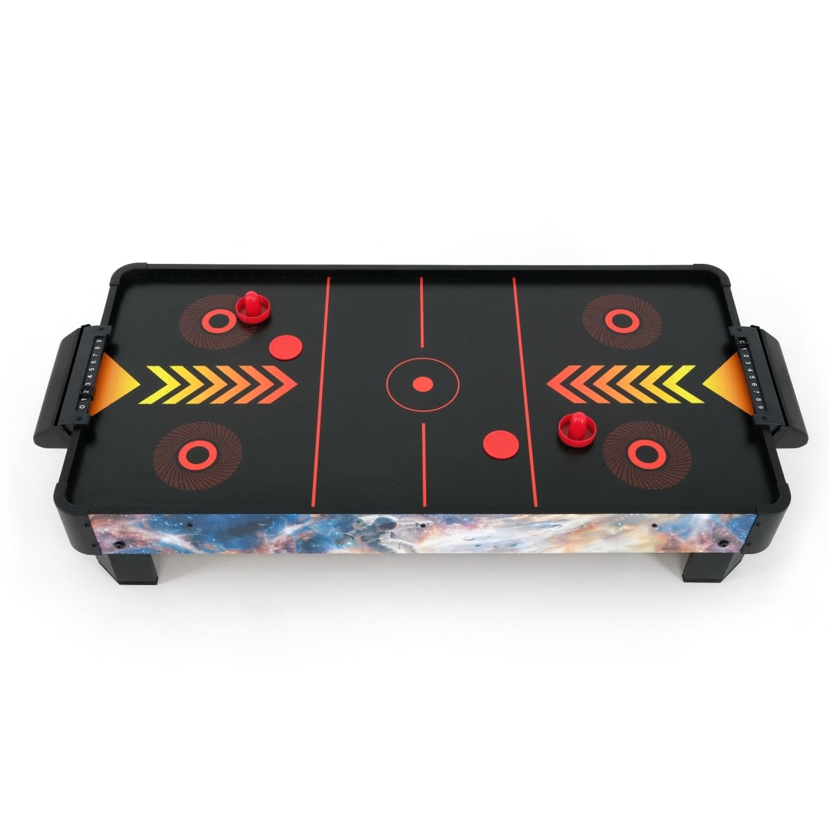 Airhockeytisch für Kinder ab 6 Jahre, Airhockey Game für Tisch mit Gebläse/Motor, Air Hockey Table Top Tischauflage für 2 Spieler inkl. 4x Pusher, 4x Pucks, Torzähler, Zero-G Battle 102x52x20 cm